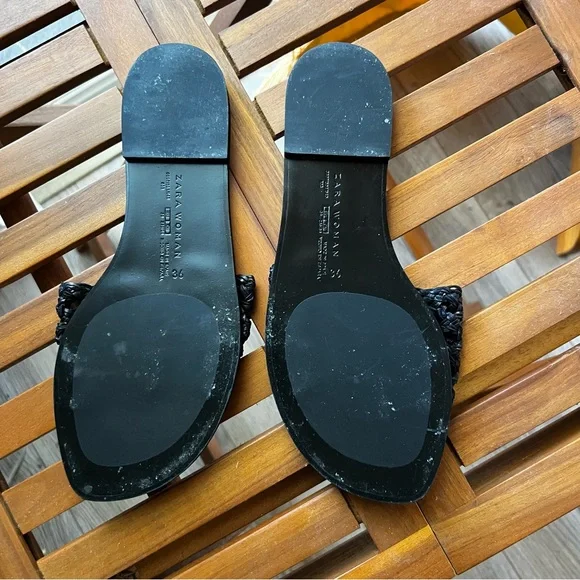 Zara Black Cane Braided Slide Sandals , Sz 5.5-6, boho, minimalist , casual - Picture 3 of 3